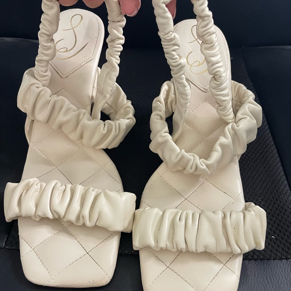Plumped leather white strap heels. Sam Edelman